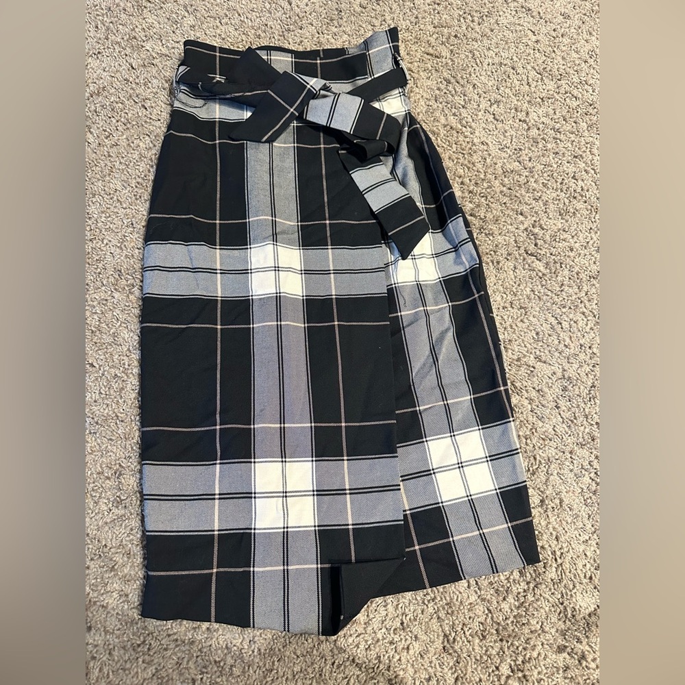 Plaid H&M midi belt wrap skirt